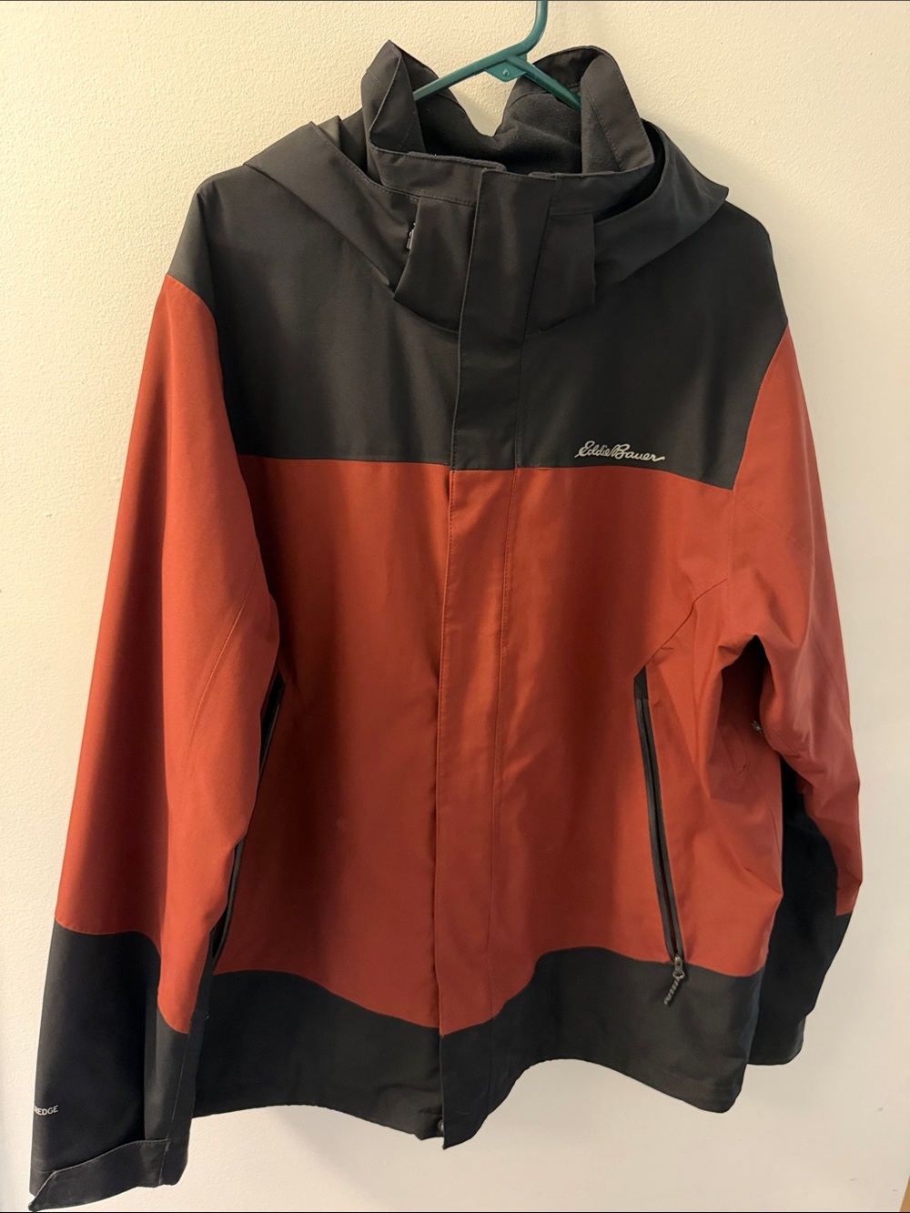 Eddie Bauer Rust and Black Colorblock Hooded Shell Jacket